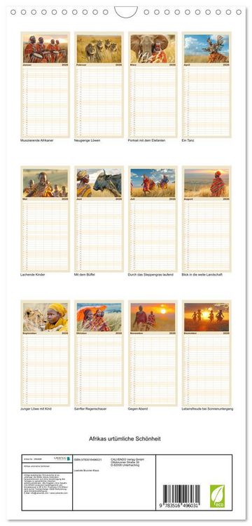 Produktbild: Familienplaner 2026 - Afrikas urt&uuml;mliche Sch&ouml;nheit mit 5 Spalten (Wandkalender, 21 x 45 cm) CALVENDO
