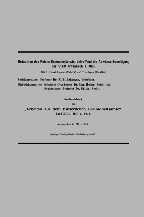 Produktbild: Gutachten des Reichs-Gesundheitsrats, betreffend die Abw&auml;sserbeseitigung der Stadt Offenbach a. Main
