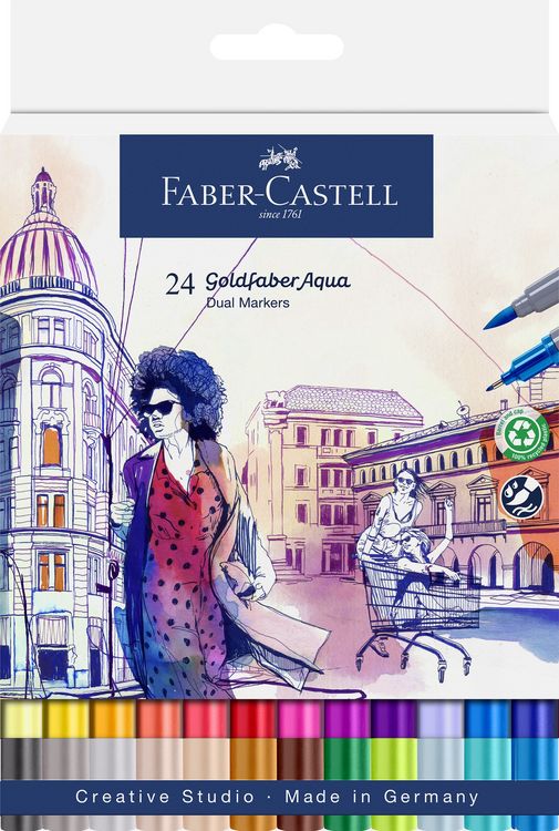 Produktbild: Faber-Castell Tuschestift Dual Marker Goldfaber Aqua, 24er Set