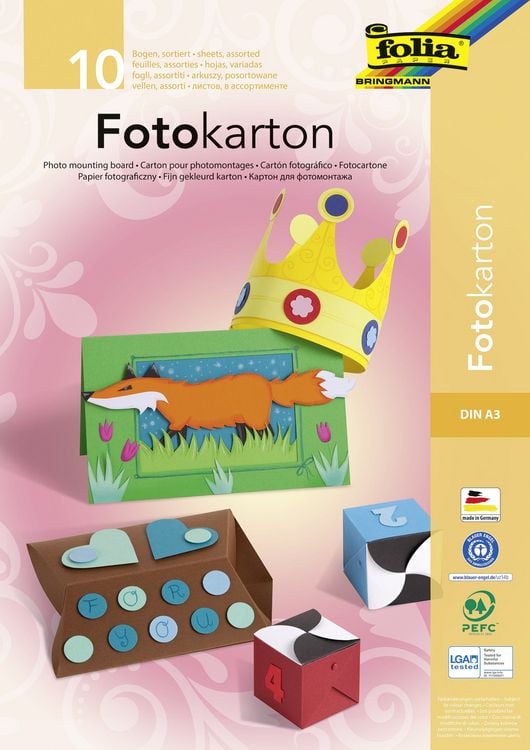 Produktbild: Folia Fotokartonblock, DIN A3 10 Bogen, farbig sortiert