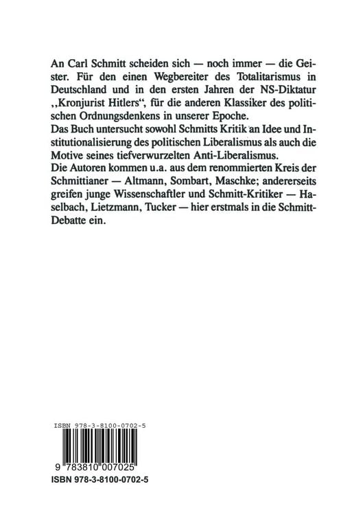 Produktbild: Carl Schmitt und die Liberalismuskritik