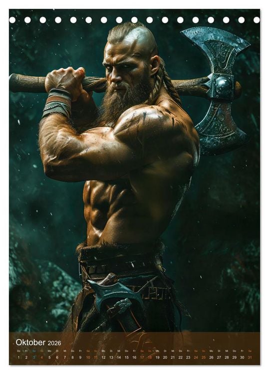 Produktbild: Wikinger - Fantasie Nordm&auml;nner mit Tattoo, Axt und Schwert (Tischkalender 2026 DIN A5 hoch), CALVENDO Monatskalender
