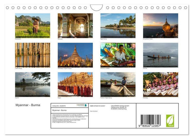 Produktbild: Myanmar - Burma (Wandkalender 2026 DIN A4 quer), CALVENDO Monatskalender