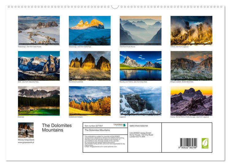Produktbild: The Dolomites Mountains (High Quality Premium Wall Calendar 2026 DIN A2 landscape),CALVENDO 12 Month Wall Calendar