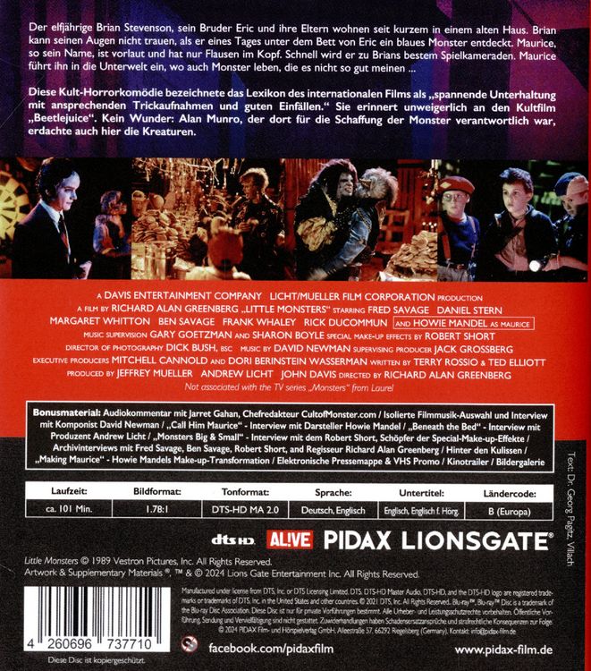 Produktbild: Little Monsters - Kleine Monster - Remastered Edition / Kult-Horrorkom&ouml;die mit Fred Savage (bekannt aus der Kultserie &bdquo;Wunderbare Jahre&ldquo;) (Pidax Serien-Klassiker)