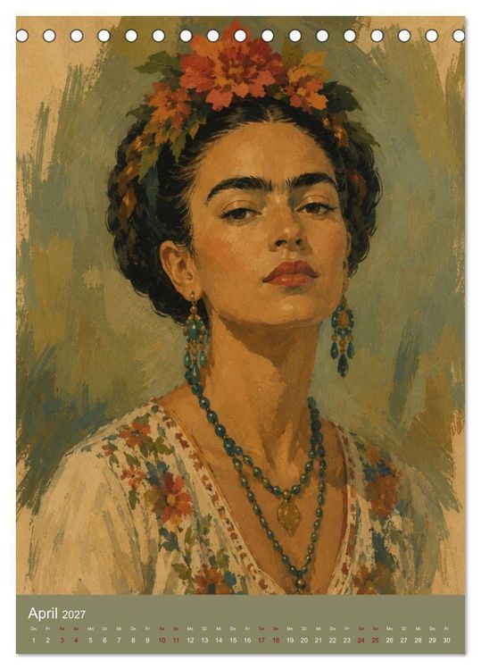 Produktbild: Freude im Haar. Leid im Herzen. Eine Hommage an Frida Kahlo (Tischkalender 2027 DIN A5 hoch), CALVENDO Monatskalender