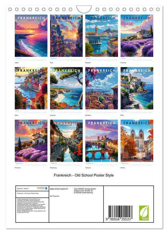 Produktbild: Frankreich - Old School Poster Style (Wandkalender 2026 DIN A4 hoch), CALVENDO Monatskalender