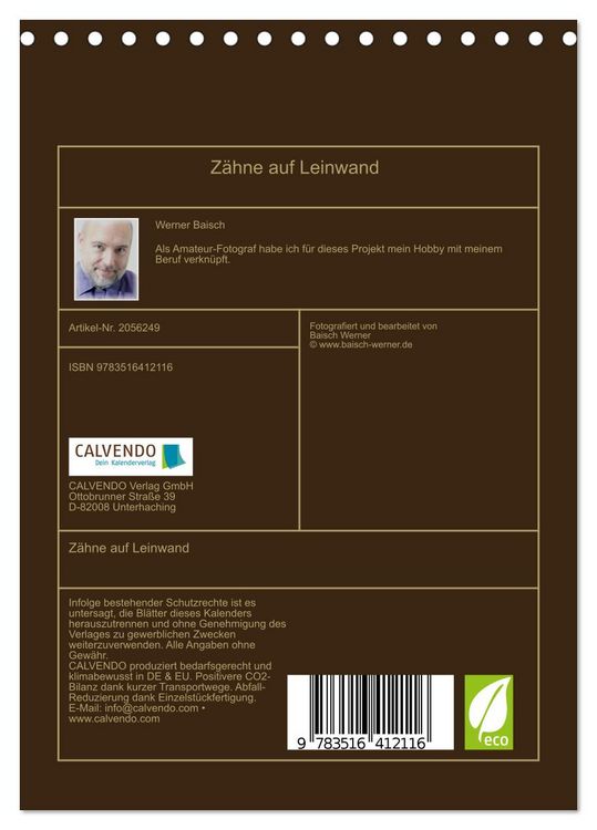 Produktbild: Z&auml;hne auf Leinwand (Tischkalender 2026 DIN A5 hoch), CALVENDO Monatskalender