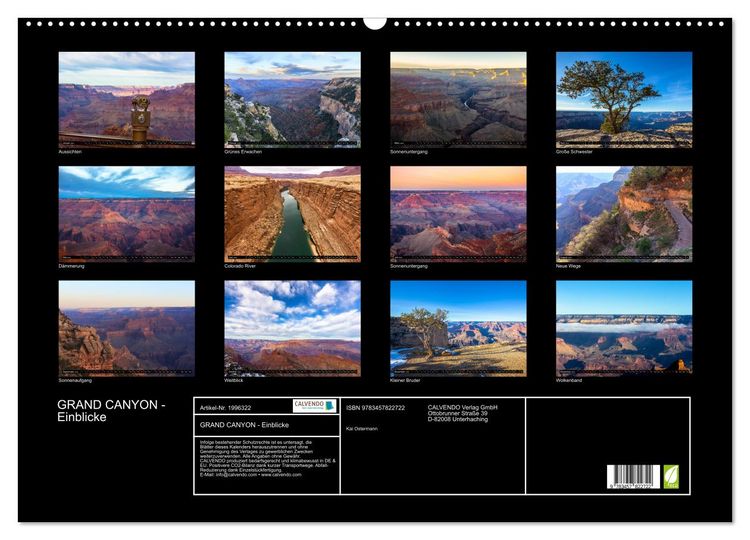 Produktbild: GRAND CANYON - Einblicke (Wandkalender 2026 DIN A2 quer), CALVENDO Monatskalender