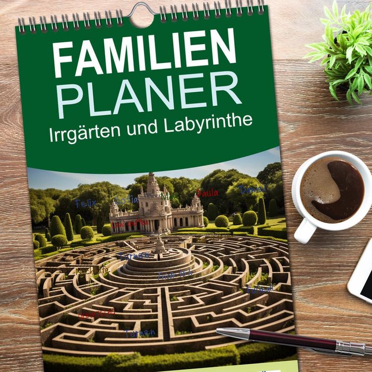 Produktbild: Familienplaner 2026 - Irrg&auml;rten und Labyrinthe mit 5 Spalten (Wandkalender, 21 x 45 cm) CALVENDO