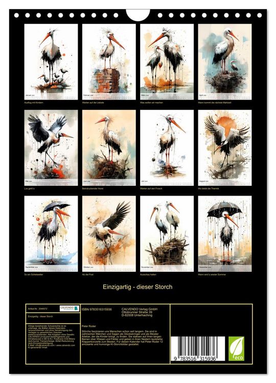 Produktbild: Einzigartig - dieser Storch (Wandkalender 2026 DIN A4 hoch), CALVENDO Monatskalender