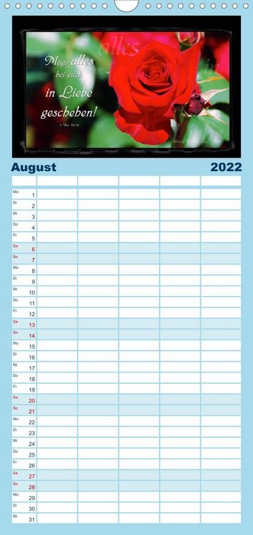 Produktbild: Familienplaner Monat f&uuml;r Monat ein Bibelvers (Wandkalender 2022 , 21 cm x 45 cm, hoch)
