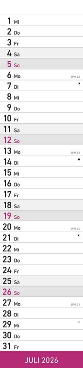 Produktbild: Streifenplaner PINK 2026 - Streifenkalender - Wandplaner - Küchen-Kalender - 11,3x49,5