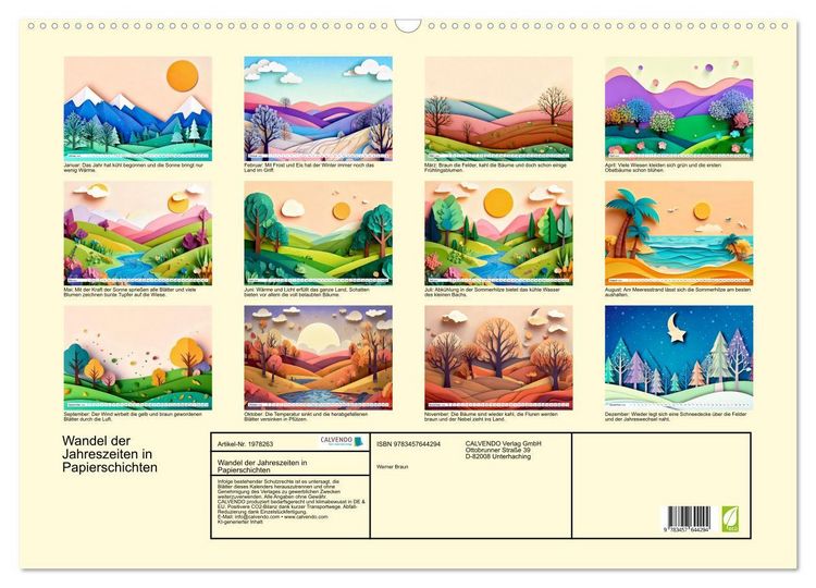Produktbild: Wandel der Jahreszeiten in Papierschichten (Wandkalender 2026 DIN A2 quer), CALVENDO Monatskalender
