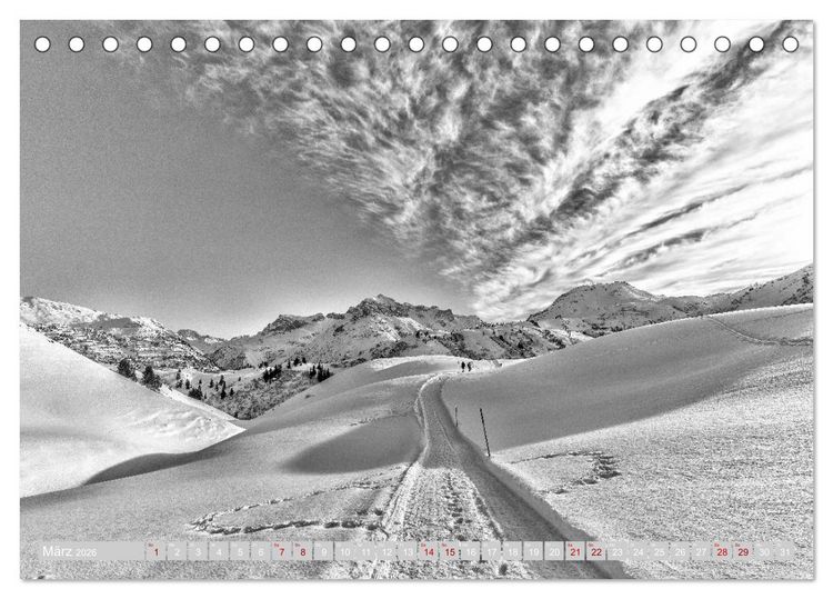 Produktbild: Arlberg black and white (Tischkalender 2026 DIN A5 quer), CALVENDO Monatskalender