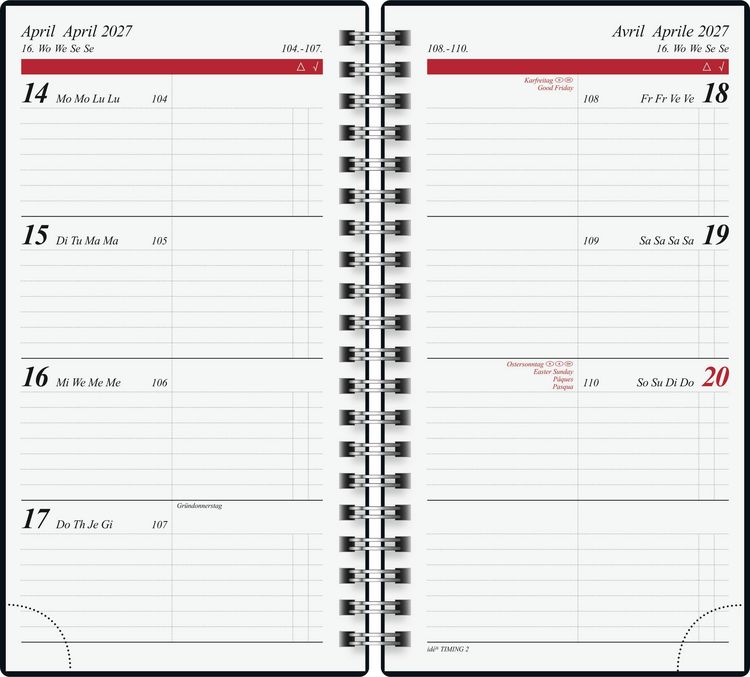 Produktbild: rido/id&eacute; 7014104907 Taschenkalender Mod. Timing 2 2027 A6, Kunststoff, schwarz