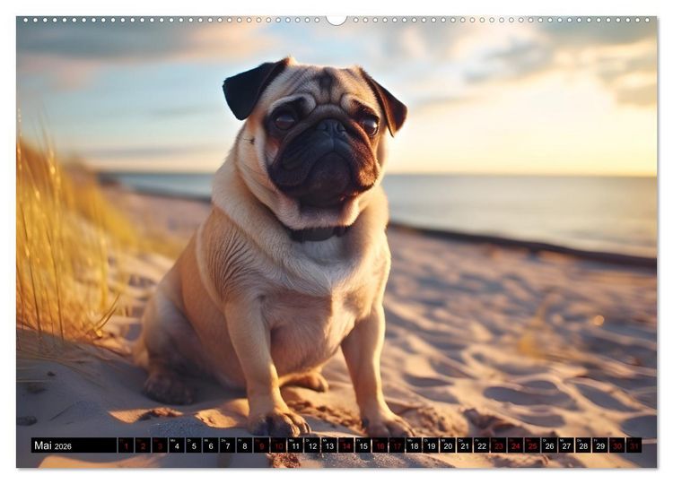 Produktbild: Kleine Helden - eine Hommage an die Mopsrasse (Wandkalender 2026 DIN A2 quer), CALVENDO Monatskalender