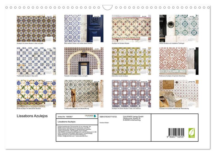 Produktbild: Lissabons Azulejos (Wandkalender 2026 DIN A3 quer), CALVENDO Monatskalender