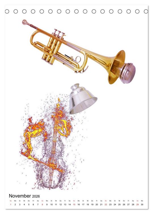 Produktbild: Musik Blasinstrumente (Tischkalender 2026 DIN A5 hoch), CALVENDO Monatskalender