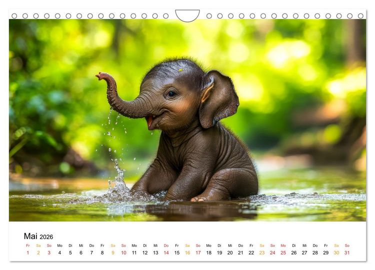 Produktbild: Elefanten Kinder - kleine Riesen (Wandkalender 2026 DIN A4 quer), CALVENDO Monatskalender