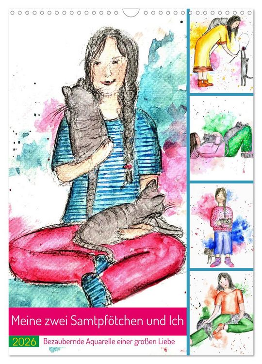 Produktbild: Meine zwei Samtpf&ouml;tchen und Ich - Bezaubernde Aquarelle einer gro&szlig;e Liebe (Wandkalender 2026 DIN A3 hoch), CALVENDO Monatskalender