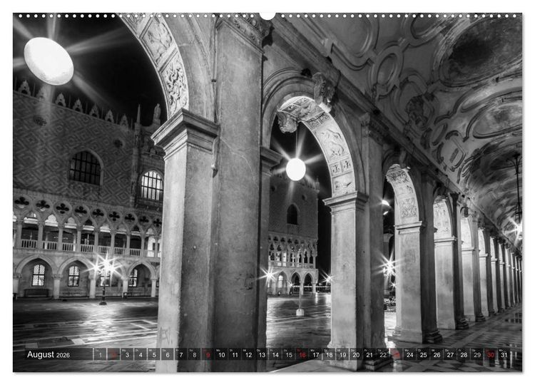 Produktbild: Leuchtendes Venedig &hellip;in monochrom (Wandkalender 2026 DIN A2 quer), CALVENDO Monatskalender