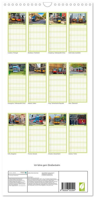 Produktbild: Familienplaner 2026 - Ich fahre gern Stra&szlig;enbahn mit 5 Spalten (Wandkalender, 21 x 45 cm) CALVENDO