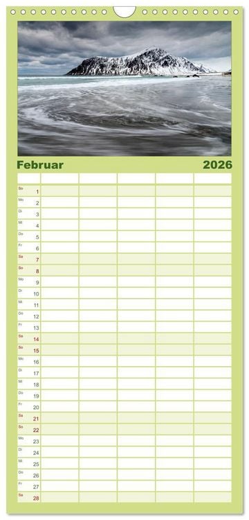 Produktbild: Familienplaner 2026 - Norwegische Landschaften mit 5 Spalten (Wandkalender, 21 x 45 cm) CALVENDO
