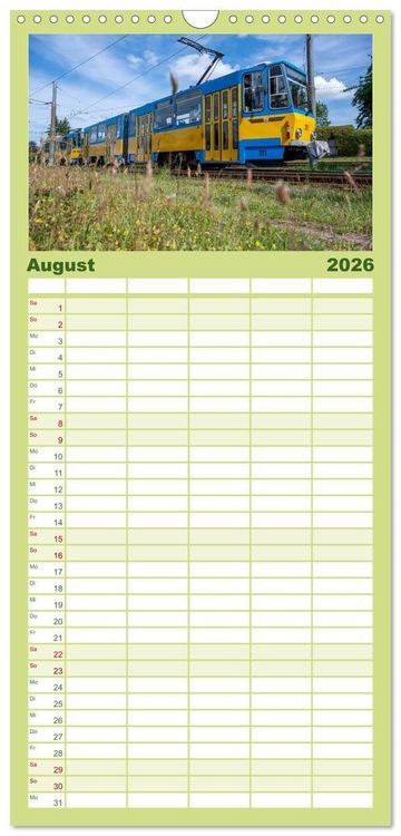 Produktbild: Familienplaner 2026 - Stra&szlig;enbahnklassiker auf Schienen mit 5 Spalten (Wandkalender, 21 x 45 cm) CALVENDO
