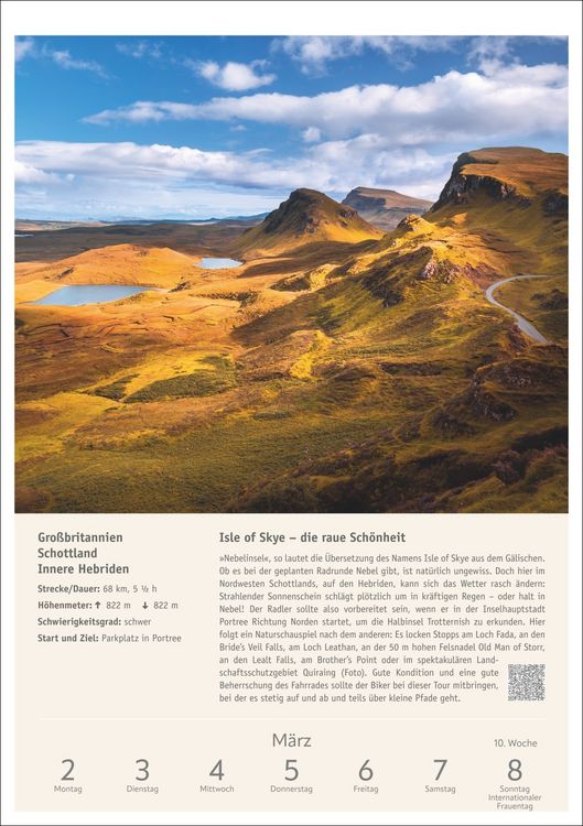 Produktbild: Radwanderlust Wochen-Kulturkalender 2026 - 53 Touren von R&uuml;gen bis S&uuml;dtirol