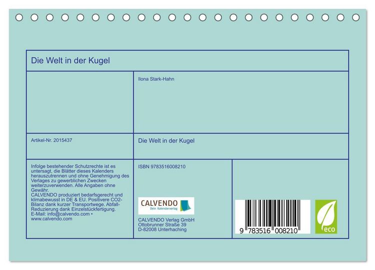 Produktbild: Die Welt in der Kugel (Tischkalender 2026 DIN A5 quer), CALVENDO Monatskalender