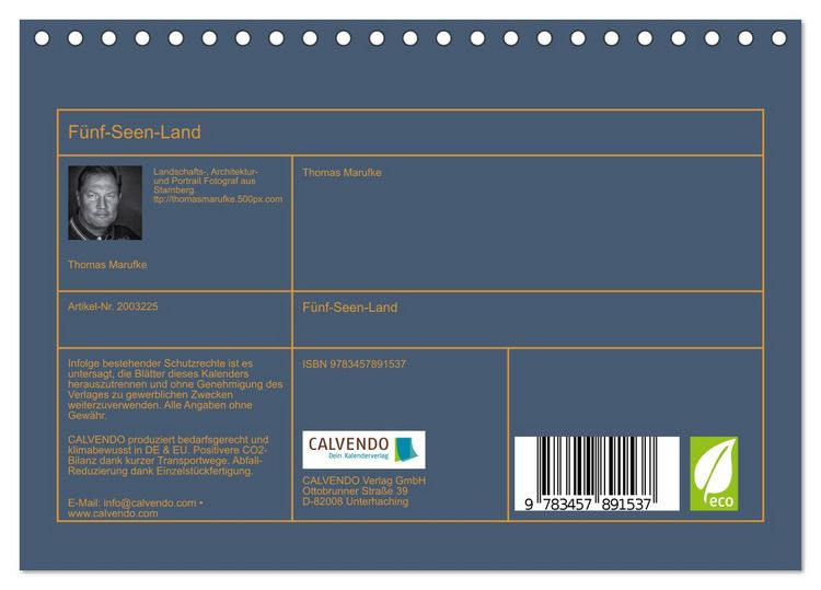 Produktbild: F&uuml;nf-Seen-Land (Tischkalender 2026 DIN A5 quer), CALVENDO Monatskalender