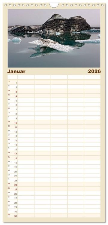 Produktbild: Familienplaner 2026 - Island - Land zwischen Feuer und Eis mit 5 Spalten (Wandkalender, 21 x 45 cm) CALVENDO