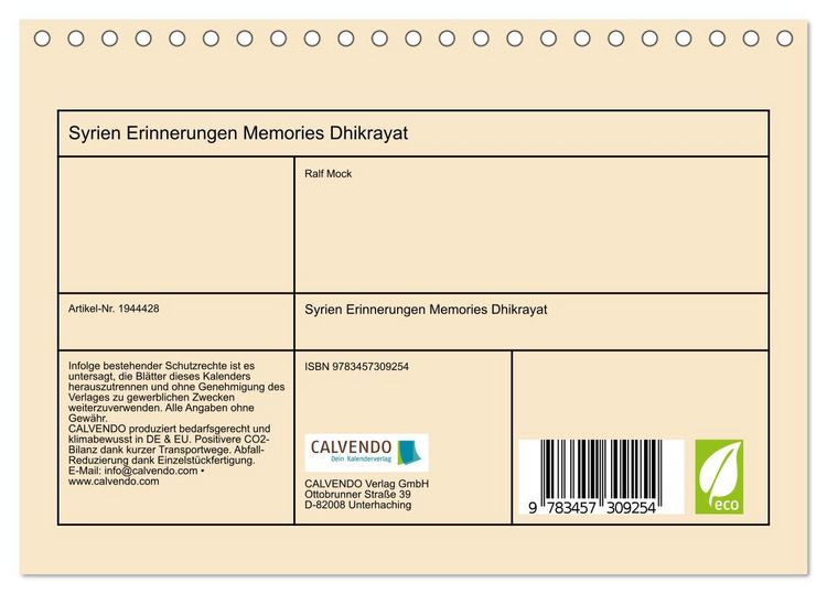 Produktbild: Syrien Erinnerungen Memories Dhikrayat (Tischkalender 2026 DIN A5 quer), CALVENDO Monatskalender