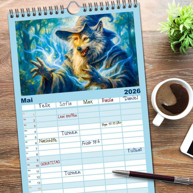 Produktbild: Familienplaner 2026 - Magische Meister - Kalender &uuml;ber Zauberer und ihre Kr&auml;fte mit 5 Spalten (Wandkalender, 21 x 45 cm) CALVENDO