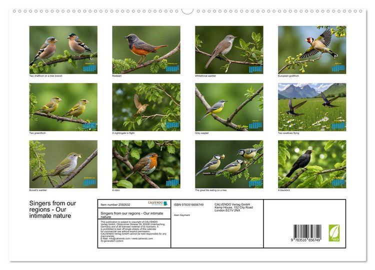 Produktbild: Singers from our regions - Our intimate nature (High Quality Premium Wall Calendar 2026 DIN A2 landscape),CALVENDO 12 Month Wall Calendar