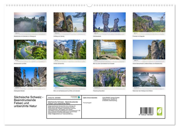 Produktbild: S&auml;chsische Schweiz - Beeindruckende Felsen und unber&uuml;hrte Natur (hochwertiger Premium Wandkalender 2026 DIN A2 quer), Kunstdruck in Hochglanz