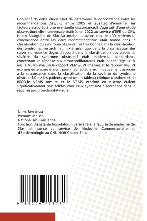 Produktbild: Etude de concordance entre les recommandations ATS/ERS 2005 et 2021