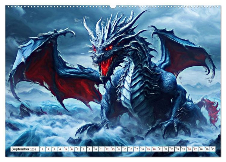 Produktbild: Drachen - Gef&uuml;rchtete, aber nicht immer b&ouml;se Fabelwesen (Wandkalender 2026 DIN A2 quer), CALVENDO Monatskalender
