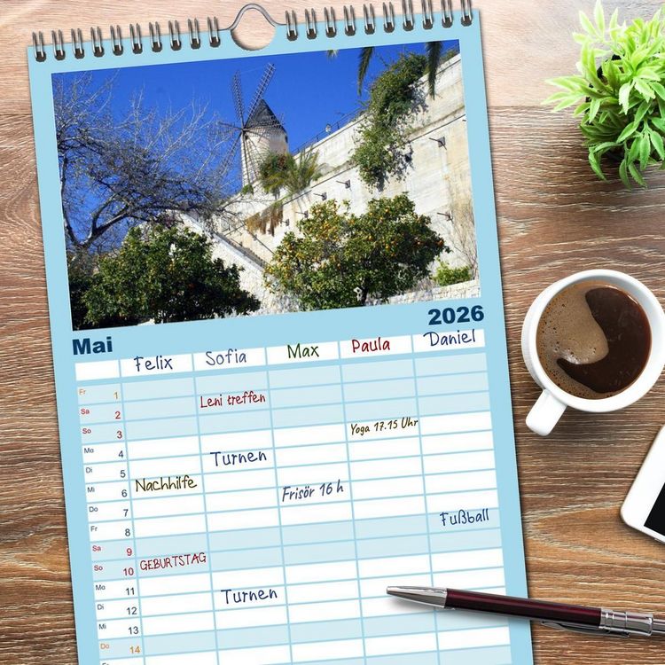 Produktbild: Familienplaner 2026 - Trauminsel Mallorca mit 5 Spalten (Wandkalender, 21 x 45 cm) CALVENDO