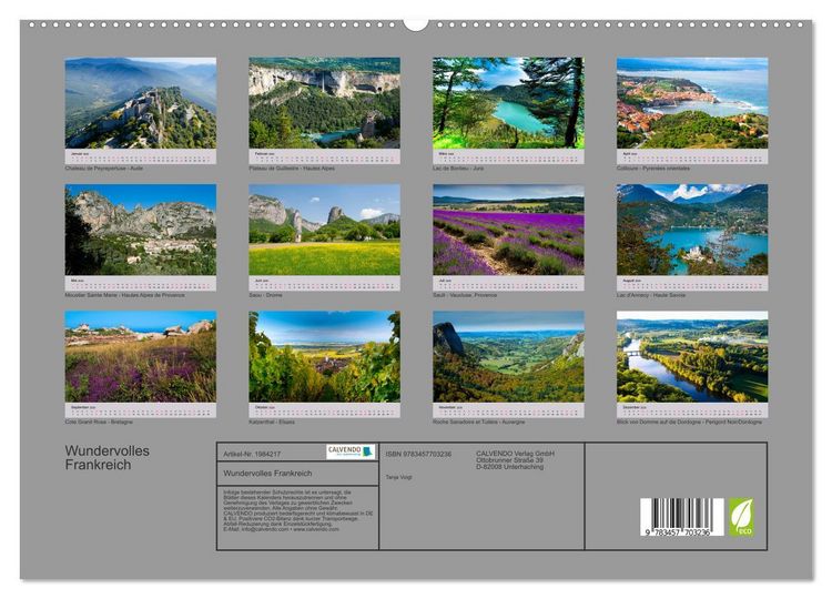 Produktbild: Wundervolles Frankreich (hochwertiger Premium Wandkalender 2026 DIN A2 quer), Kunstdruck in Hochglanz