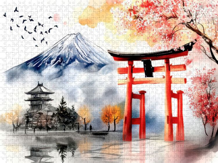 Produktbild: CALVENDO Puzzle Fuji und Torii - Japan | 1000 Teile Lege-Gr&ouml;&szlig;e 64x48cm Foto-Puzzle f&uuml;r gl&uuml;ckliche Stunden