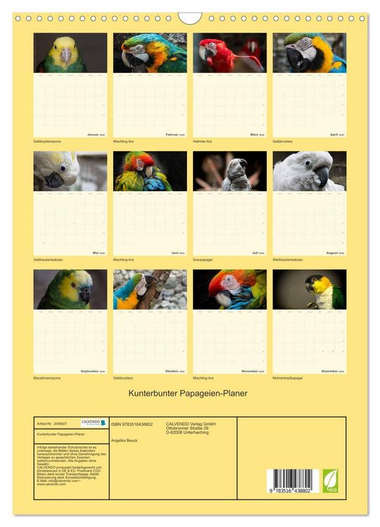 Produktbild: Kunterbunter Papageien-Planer (Wandkalender 2026 DIN A3 hoch), CALVENDO Monatskalender