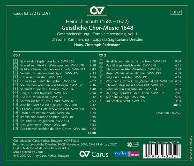 Produktbild: Geistliche Chormusik 1648 (Sch&uuml;tz-Edition Vol.1)