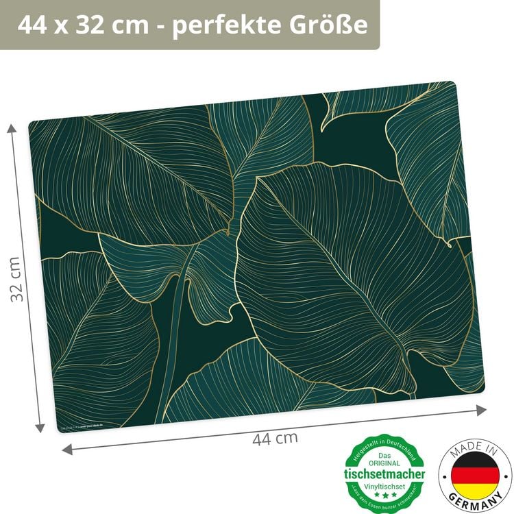 Produktbild: Tischsetmacher Tischsets Tropische Bl&auml;tter mit Goldadern, aus hochwertigem Vinyl (4 St&uuml;ck), 44 x 32 cm