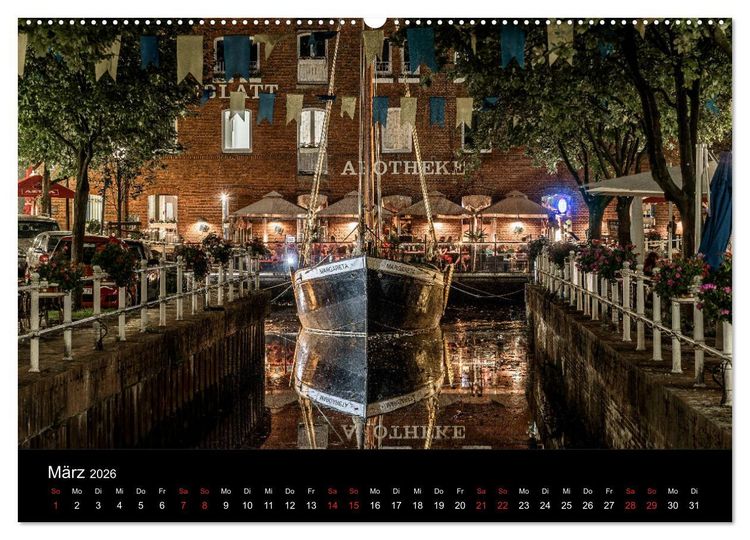 Produktbild: Buxtehude bei Nacht (hochwertiger Premium Wandkalender 2026 DIN A2 quer), Kunstdruck in Hochglanz