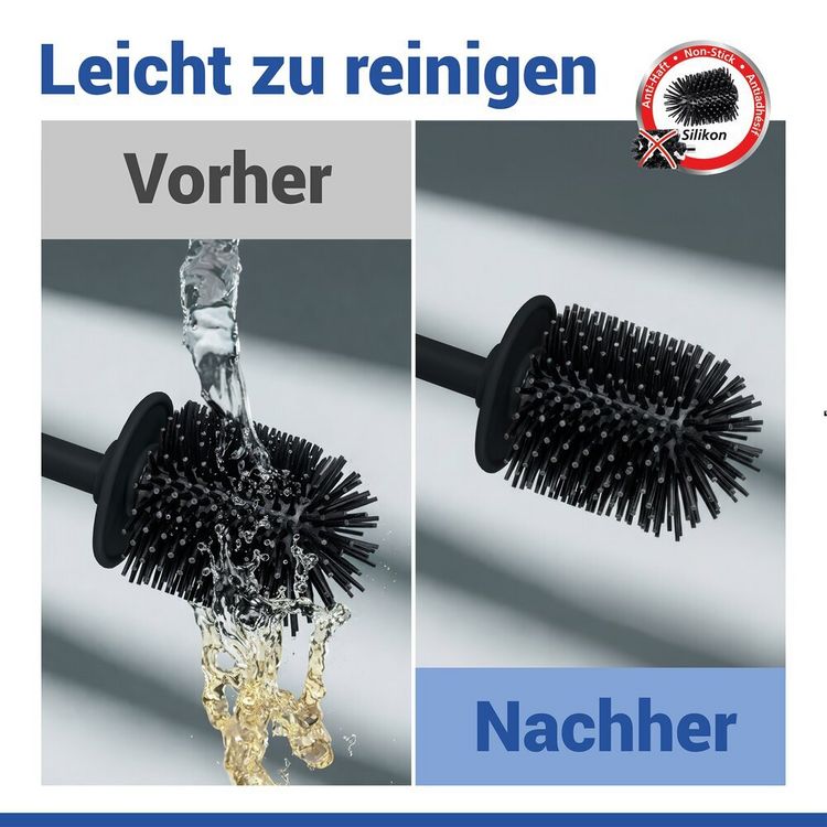 Produktbild: Turbo-Loc&reg; WC-Garnitur Mod. Lizan Schwarz, mit Silikon-B&uuml;rstenkopf, Befestigen ohne Bohren
