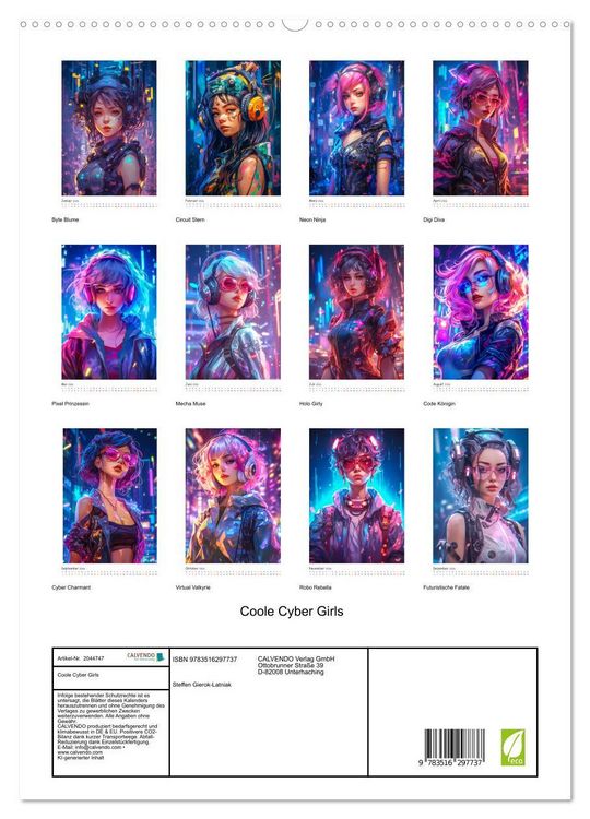 Produktbild: Coole Cyber Girls (hochwertiger Premium Wandkalender 2026 DIN A2 hoch), Kunstdruck in Hochglanz