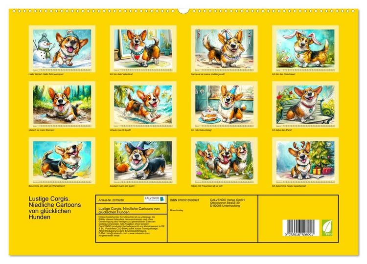 Produktbild: Lustige Corgis. Niedliche Cartoons von gl&uuml;cklichen Hunden (hochwertiger Premium Wandkalender 2026 DIN A2 quer), Kunstdruck in Hochglanz