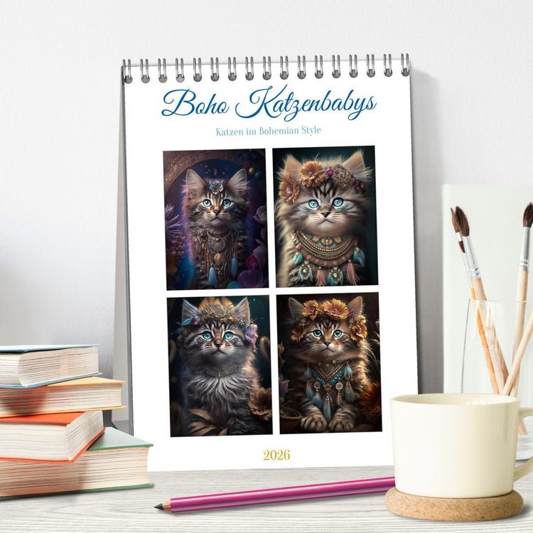Produktbild: Boho Katzenbabys (Tischkalender 2026 DIN A5 hoch), CALVENDO Monatskalender